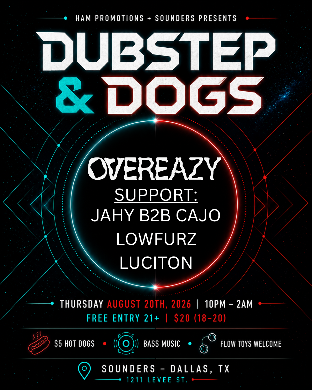Dubstep + Dogs feat. OVEREAZY Thursday, August 20th 2026 @ Sounders Dallas