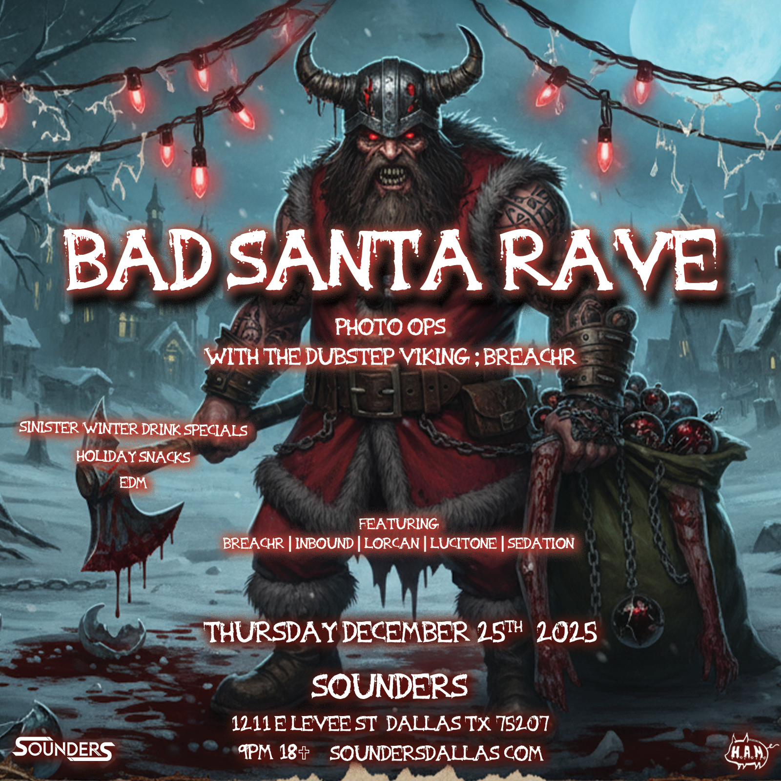Santa Rave Bad Santa Rave Christmas Day at Sounders Dallas
