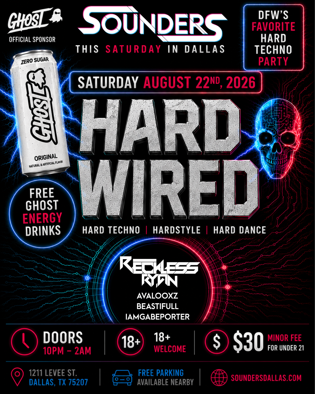 Hard Wired feat. Reckless Ryan Saturday, August 22nd 2026 @ Sounders Dallas
