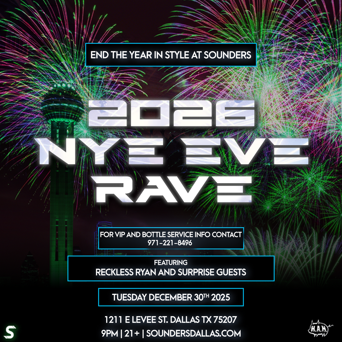 New Years Eve Eve at Sounders Dallas Tuesday December 30th, 2025