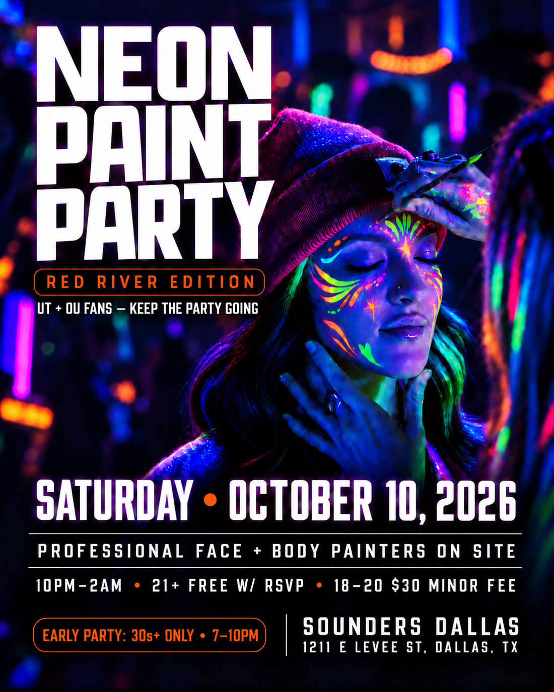 🎨 NEON PAINT PARTY: RED RIVER EDITION 🏈