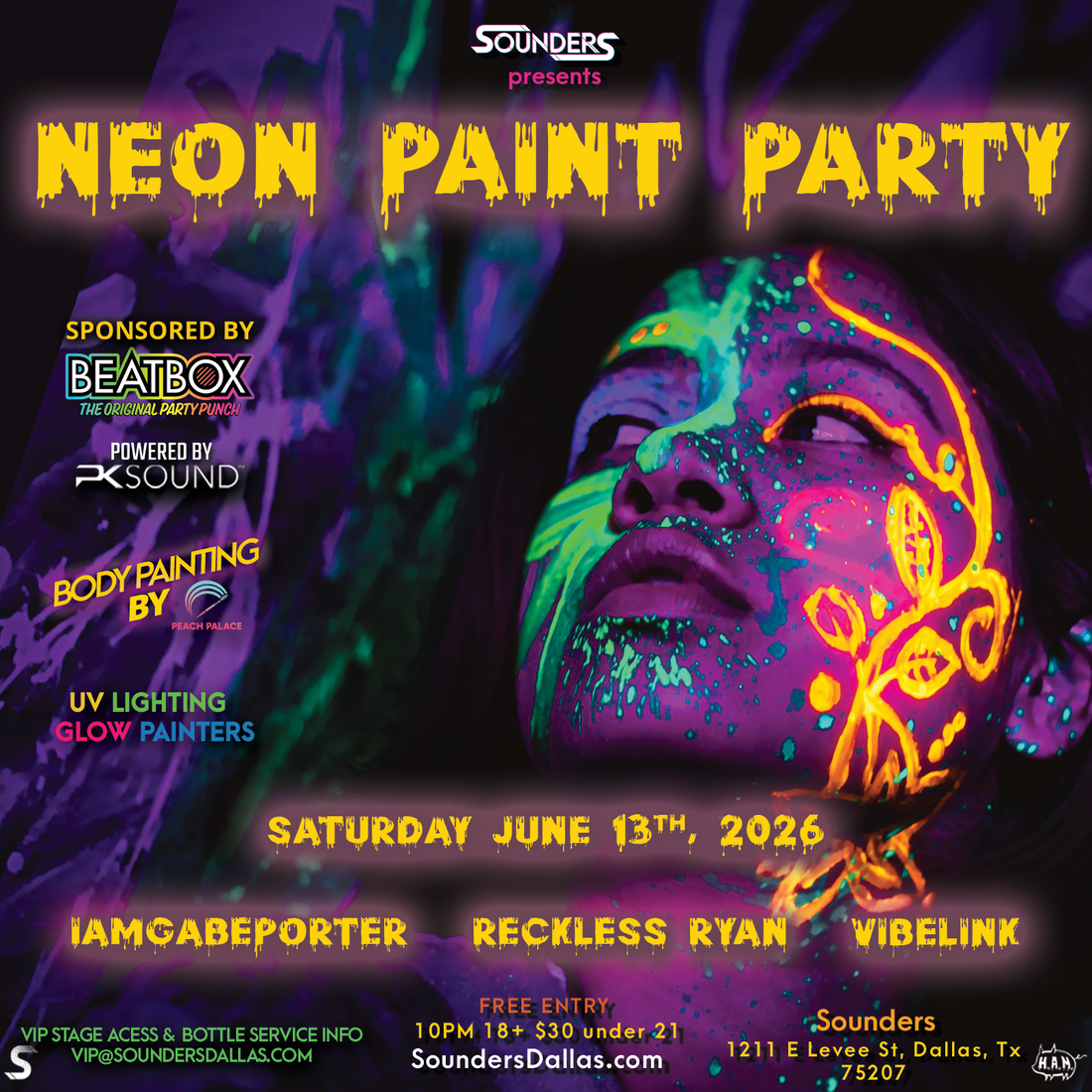 Neon Paint Party Saturday, June 13th @ Sounders Dallas