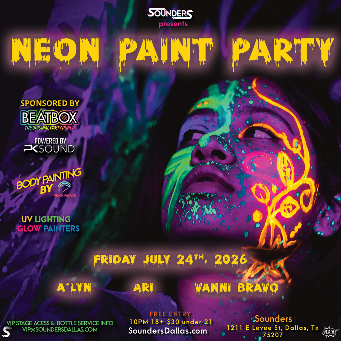 Neon Paint Party Friday, July 24th, 2026 @ Sounders Dallas