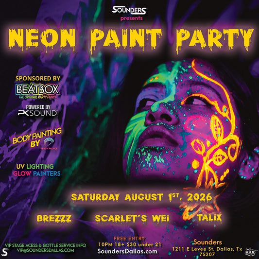 Neon Paint Party Saturday, August 1st @ Sounders Dallas