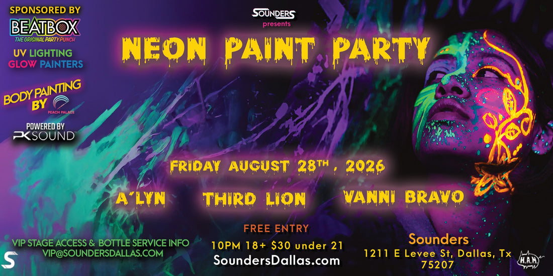 Neon Paint Party Friday, August 28th 2026 @ Sounders Dallas