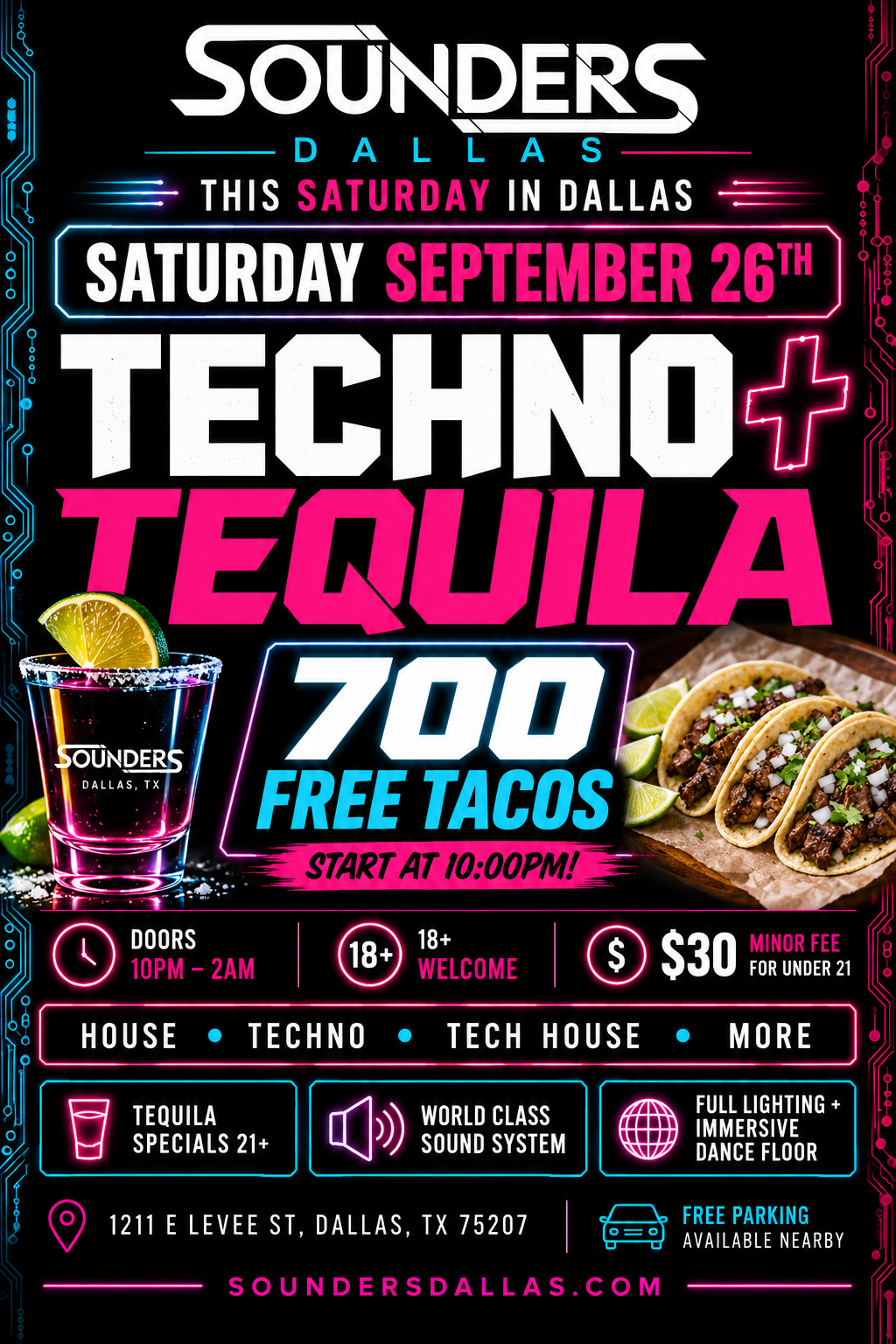 TECHNO + TEQUILA + 700 FREE TACOS 🌮